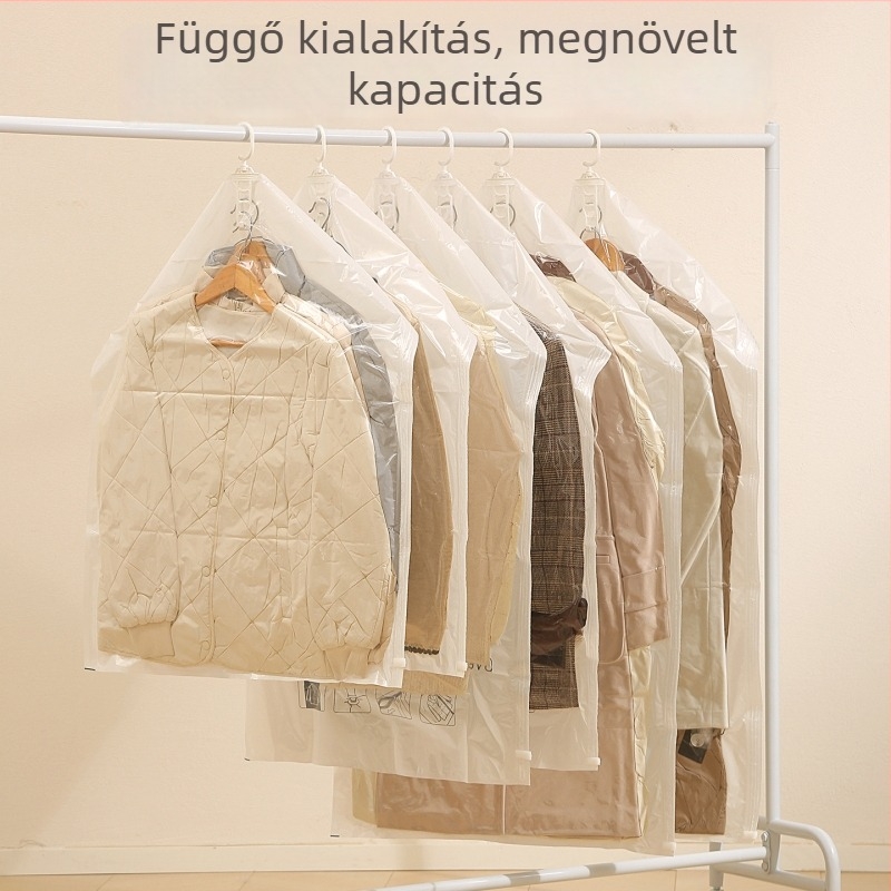 Függő vákuum-kompressziós zsák ruhákhoz hálószobába, porvédő huzat, nagy méretű pehelydzseki tárolózsák