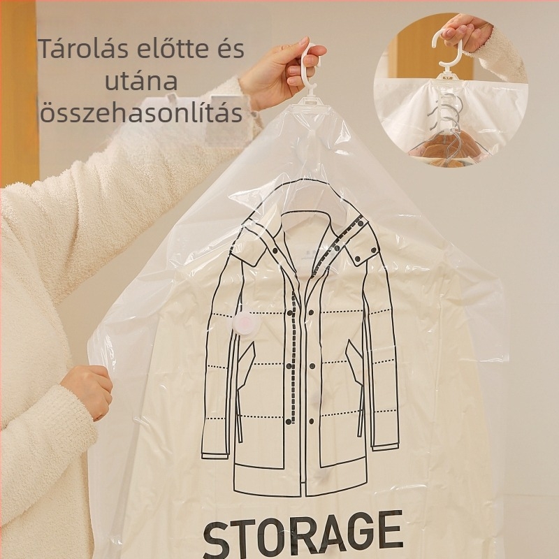 Függő vákuum-kompressziós zsák ruhákhoz hálószobába, porvédő huzat, nagy méretű pehelydzseki tárolózsák