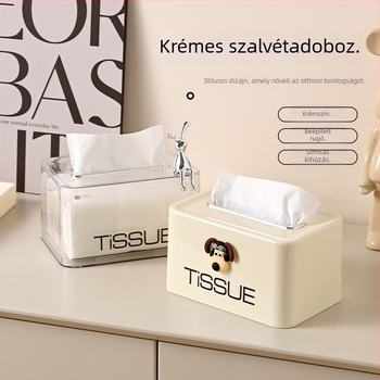 Quna Vastag PET Krém Színű Papírzsebkendő Doboz Emelő Rugós Mechanizmussal — Asztali Tároló