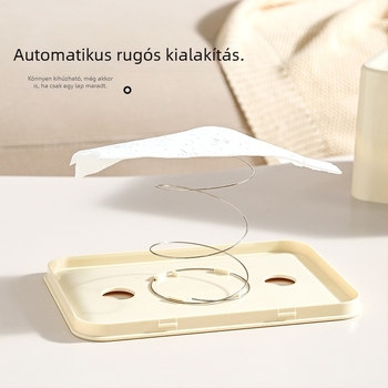 Quna Vastag PET Krém Színű Papírzsebkendő Doboz Emelő Rugós Mechanizmussal — Asztali Tároló