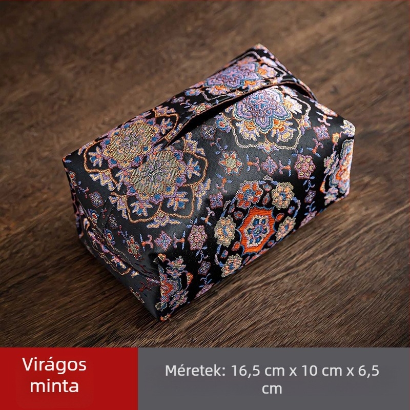 Kínai stílusú brokát hímzett zsebkendő-doboz asztali dekor a nappaliba vagy teázóba