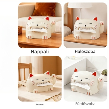 Lucky Cat papírzsepi tartó – asztali dekoráció, aranyos rajzfilmfigura a nappaliba