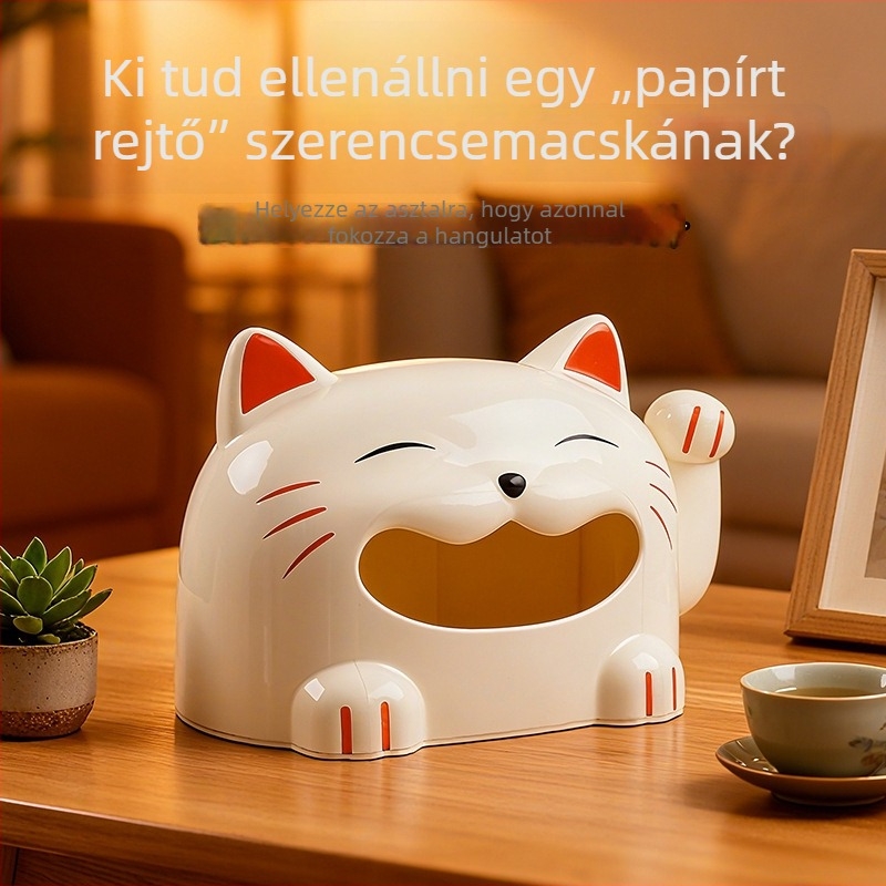 Lucky Cat papírzsepi tartó – asztali dekoráció, aranyos rajzfilmfigura a nappaliba