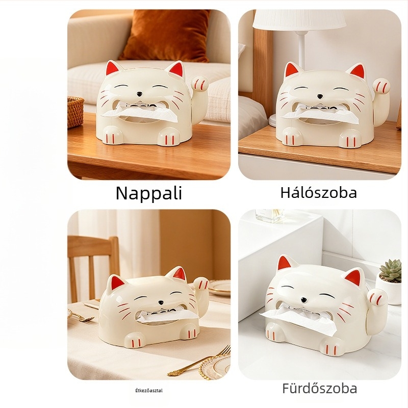 Lucky Cat papírzsepi tartó – asztali dekoráció, aranyos rajzfilmfigura a nappaliba
