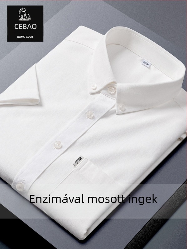 Férfi Oxford ing 100% pamutból, rövid ujjú, vasalásmentes, gyűrődésálló, üzleti casual stílus, egyszínű