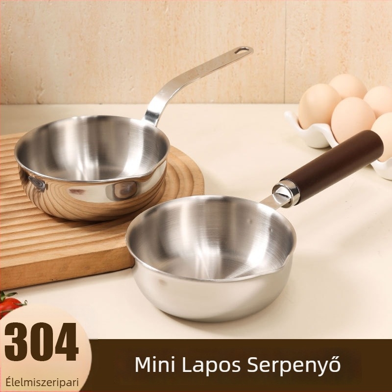 Élelmiszer-minőségű 304 rozsdamentes acél mini serpenyő bevonat nélkül, tojás és steak sütésére