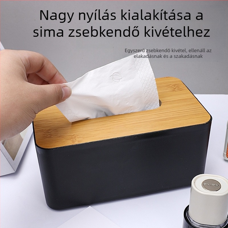 Egyszínű papírzsepi tartó fa fedéllel – minimalistikus otthoni asztali kiegészítő, műanyag, multifunkciós papírzsepi tartó kávézóasztalhoz