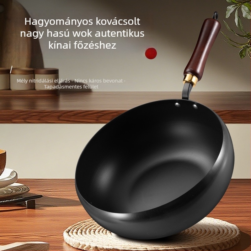 Új hagyományos vasból készült nagy hasú fazék háztartási használatra — pörkölt és leves edény, tapadásmentes és bevonat nélküli, sima felület, 24 cm, indukciós főzőfelülethez