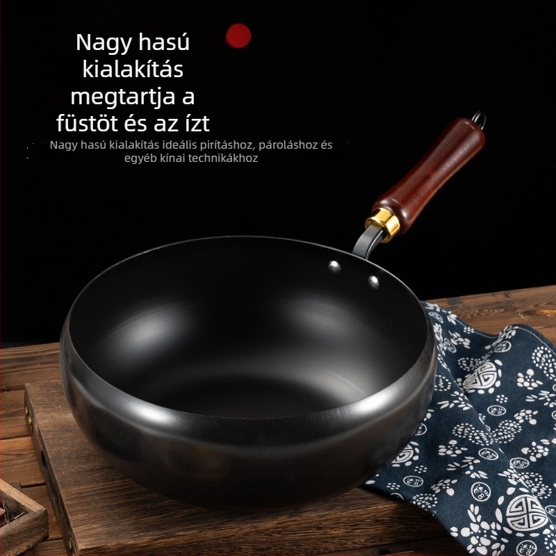 Új hagyományos vasból készült nagy hasú fazék háztartási használatra — pörkölt és leves edény, tapadásmentes és bevonat nélküli, sima felület, 24 cm, indukciós főzőfelülethez