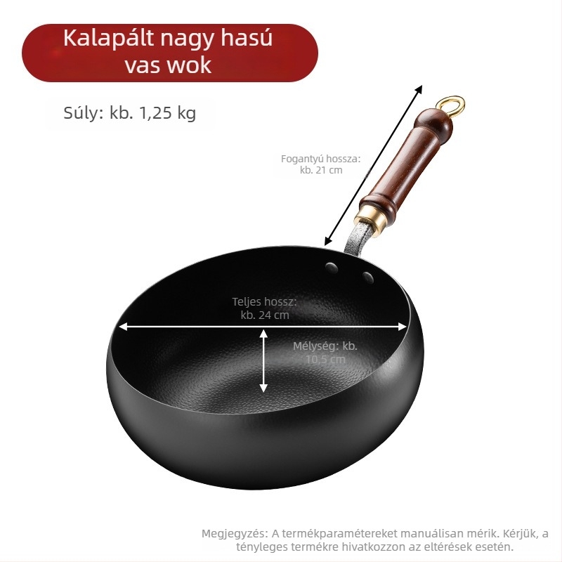 Új hagyományos vasból készült nagy hasú fazék háztartási használatra — pörkölt és leves edény, tapadásmentes és bevonat nélküli, sima felület, 24 cm, indukciós főzőfelülethez