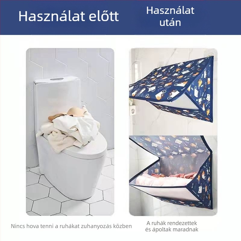 Vízálló fürdőszobai akasztós tároló táska, falra szerelhető, összecsukható, fúrás nélkül