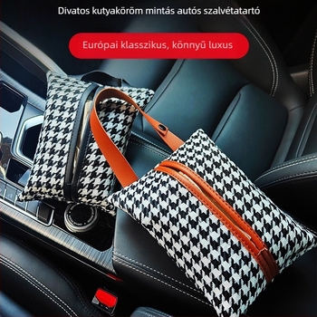 Houndstooth mintás autós zsebkendő-tartó, akasztós tároló a hátsó üléshez