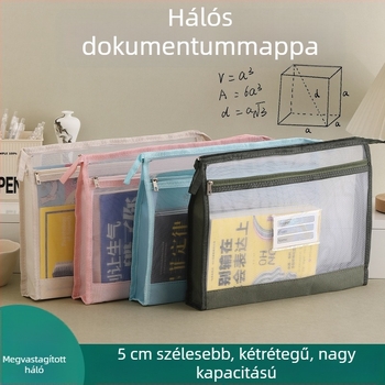 Kétszintes hálós dokumentumtároló táska tantárgyak számára, nagy kapacitású, házi feladatokhoz és dolgozatokhoz