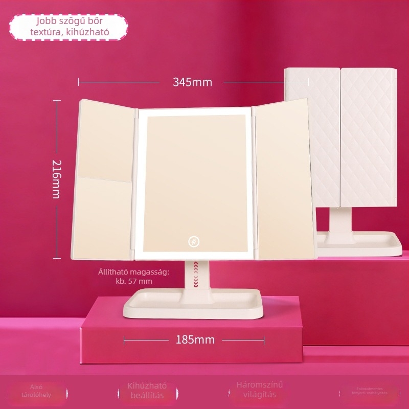 Teleszkópos LED sminktükör íróasztalhoz és hálószobához, 2024-es új modell, 57 mm kiterjesztés