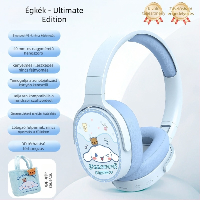 KE-55 Vezeték nélküli, over-ear fejhallgató, Bluetooth 5.3, hosszú üzemidő, kreatív dizájn plüss tároló tok