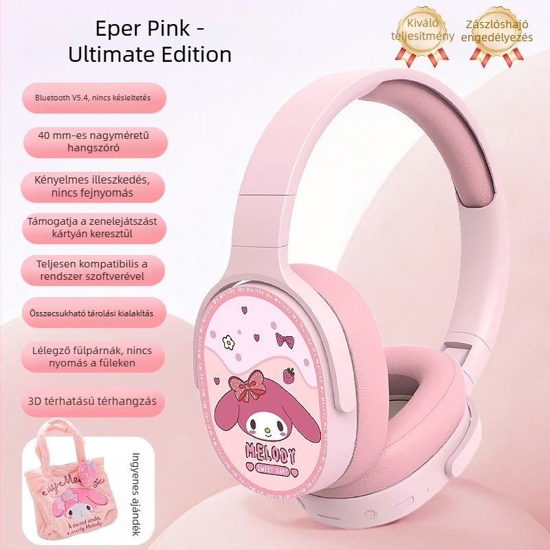 KE-55 Vezeték nélküli, over-ear fejhallgató, Bluetooth 5.3, hosszú üzemidő, kreatív dizájn plüss tároló tok
