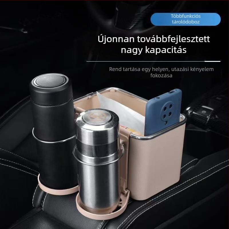 Autóba tervezett multifunkcionális papírzsebkendő-doboz, hátsó ülés mögötti pohártartó és karfa tároló