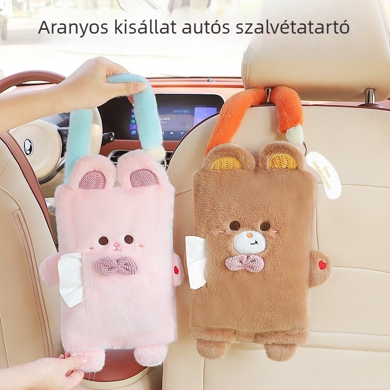 Plüss autós zsepi tartó, hátsó üléshez akasztható, aranyos mesefigurás dizájn, belső dekoráció az autóhoz