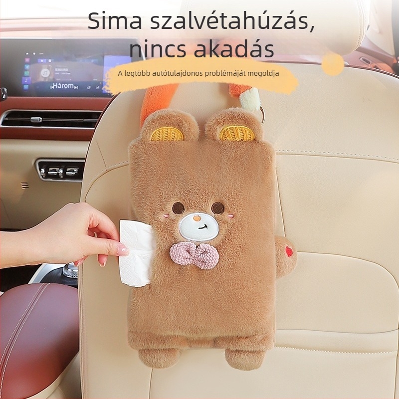 Plüss autós zsepi tartó, hátsó üléshez akasztható, aranyos mesefigurás dizájn, belső dekoráció az autóhoz
