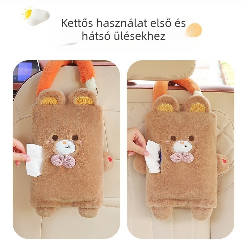 Plüss autós zsepi tartó, hátsó üléshez akasztható, aranyos mesefigurás dizájn, belső dekoráció az autóhoz