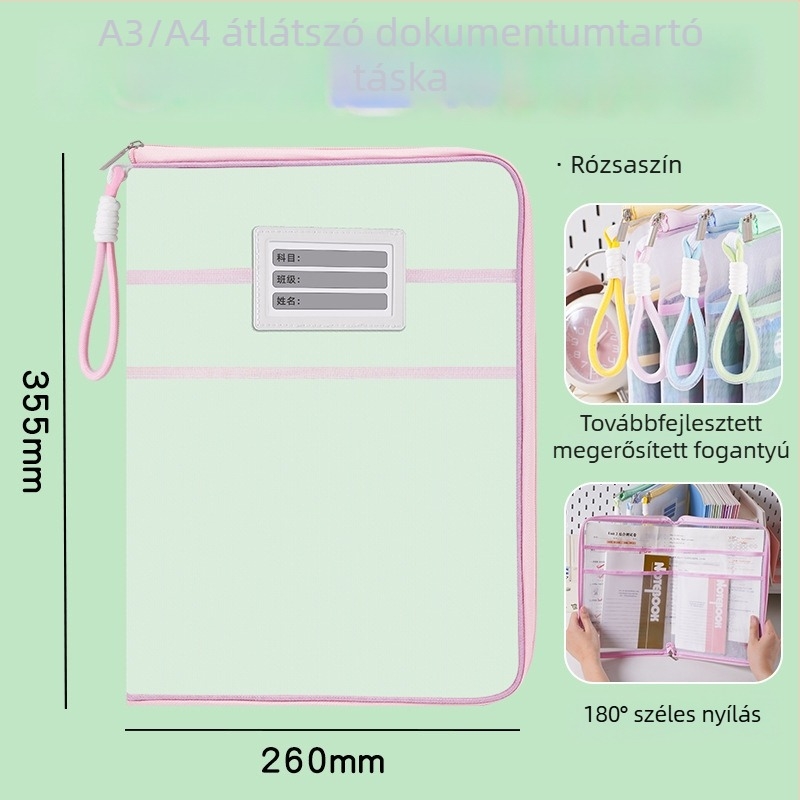 Téglalap alakú A3/A4 hálózatos dokumentumtáska fogantyúval, diák dolgozatok rendezője és tantárgy szerinti rendszerezés