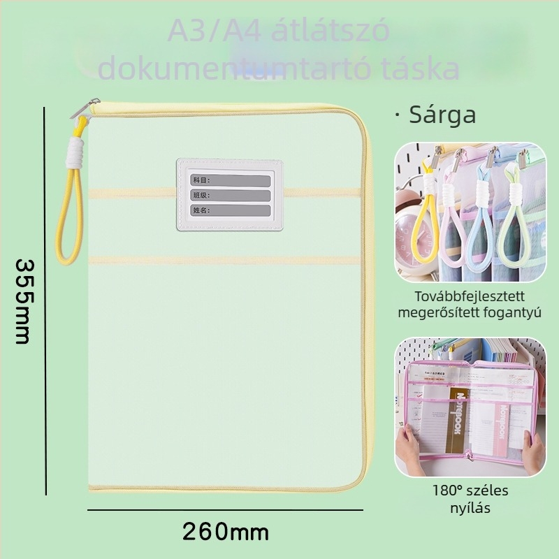 Téglalap alakú A3/A4 hálózatos dokumentumtáska fogantyúval, diák dolgozatok rendezője és tantárgy szerinti rendszerezés