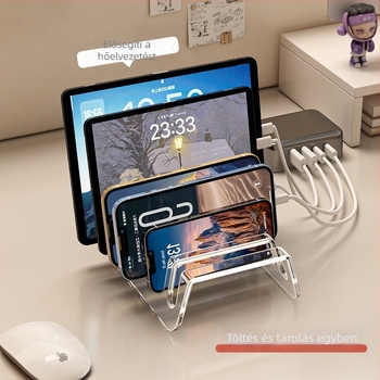 Átlátszó asztali szervező telefonok és tabletek számára rekeszekkel