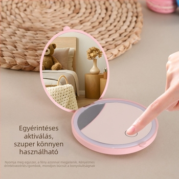 LED sminktükör, összecsukható, kompakt zseb tükör utazáshoz
