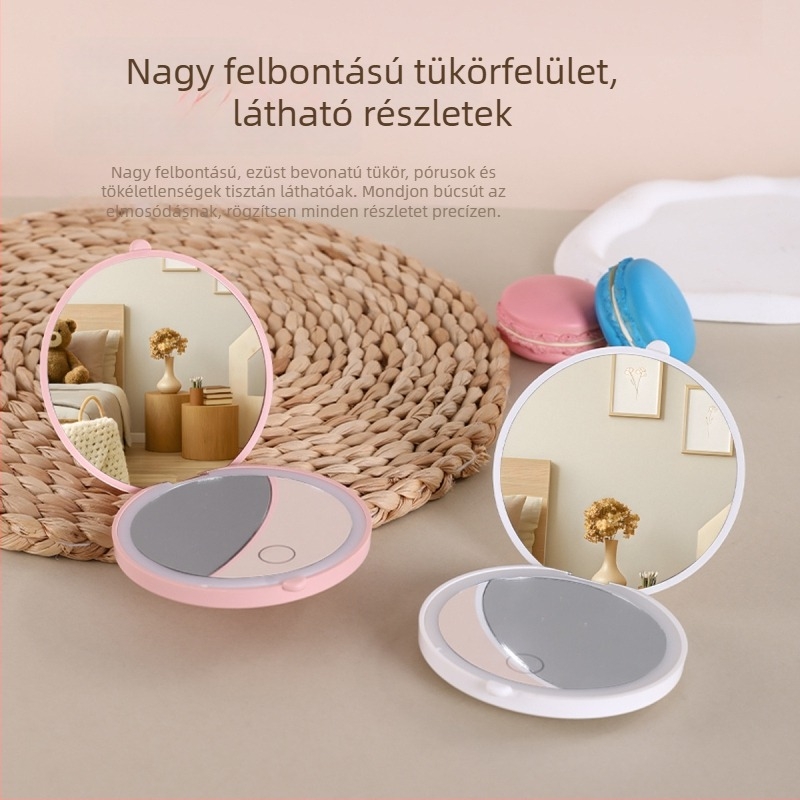 LED sminktükör, összecsukható, kompakt zseb tükör utazáshoz