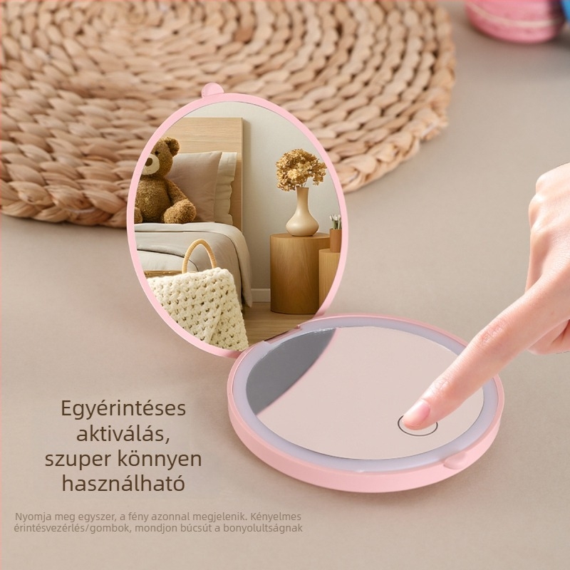 LED sminktükör, összecsukható, kompakt zseb tükör utazáshoz