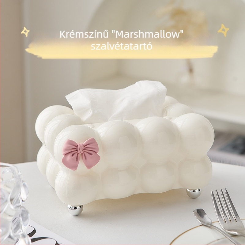 Krém színű rugós zsebkendő tartó, elegáns luxus érzetű dizájn nappalira