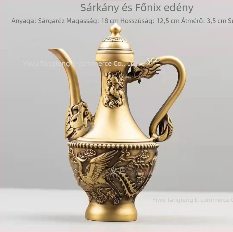 Réz sárkány–főnix borosüst – asztali dekoráció otthonra és bankettekre