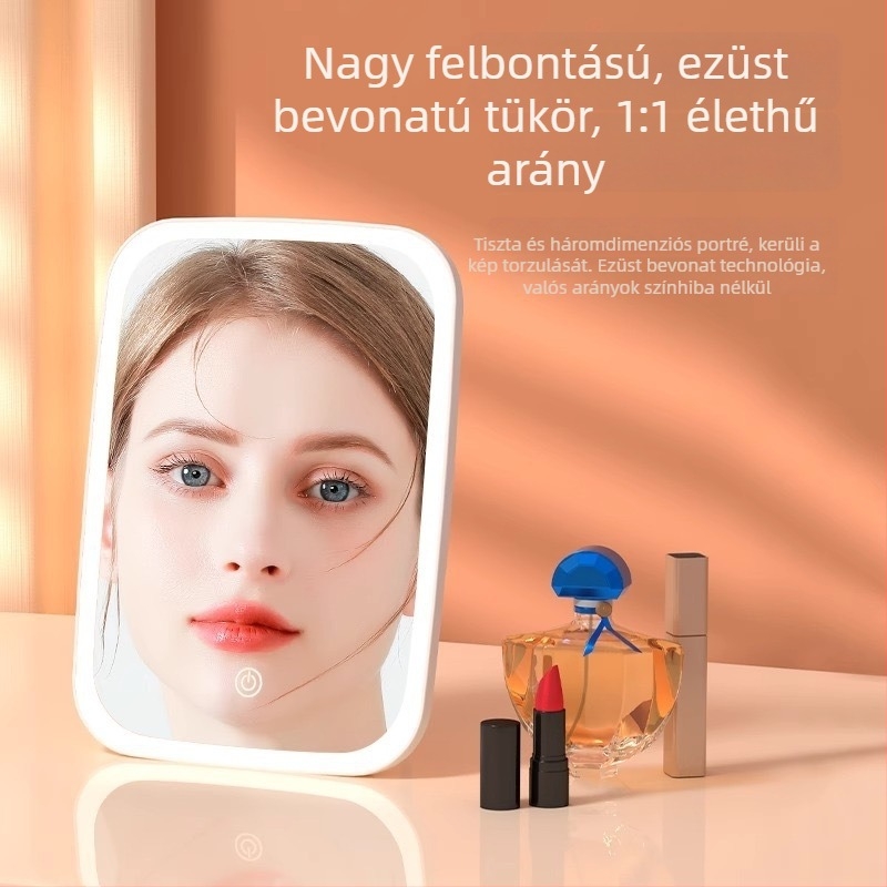 Összecsukható asztali sminktükör LED világítással, kompakt szépség-tükör