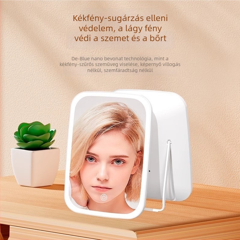 Összecsukható asztali sminktükör LED világítással, kompakt szépség-tükör