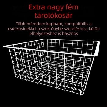 Extra nagy ruhásszekrény tárolókosár, nassolnivaló szervező, kovácsoltvas stílusú, húzható tároló mély szekrényhez