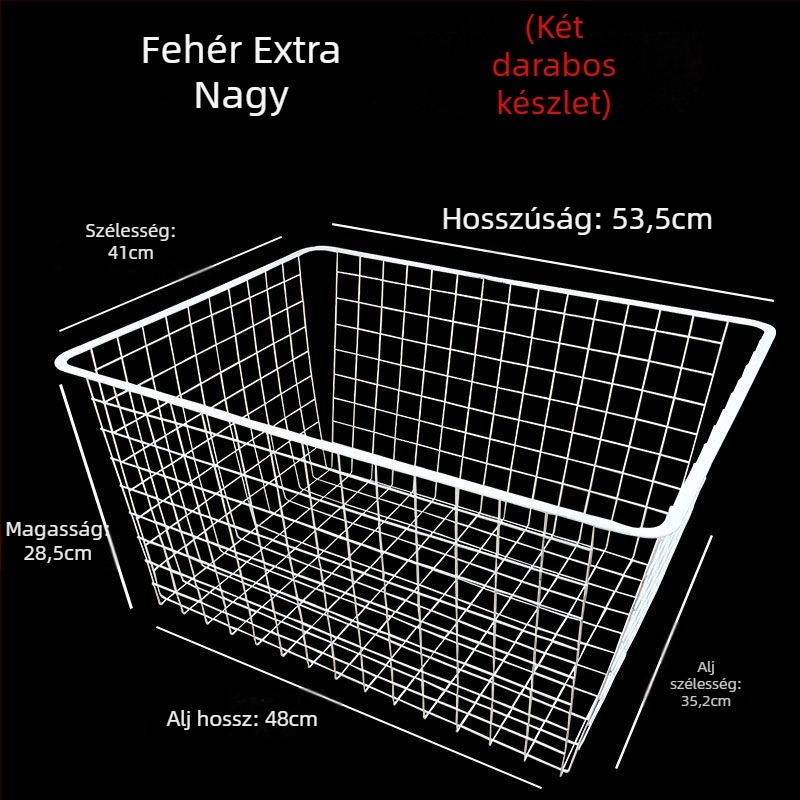 Extra nagy ruhásszekrény tárolókosár, nassolnivaló szervező, kovácsoltvas stílusú, húzható tároló mély szekrényhez