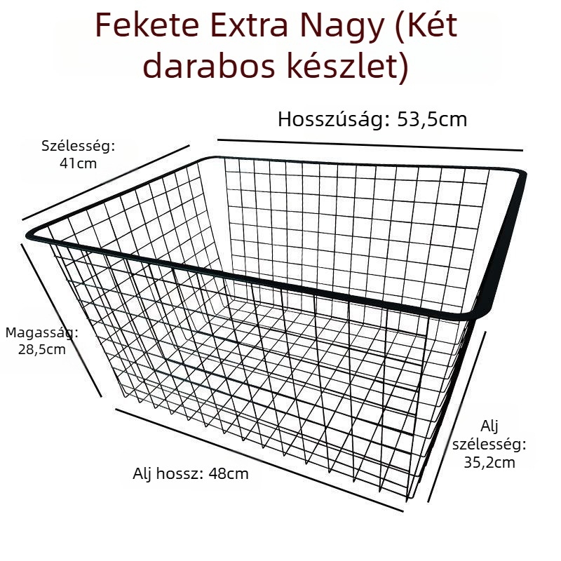 Extra nagy ruhásszekrény tárolókosár, nassolnivaló szervező, kovácsoltvas stílusú, húzható tároló mély szekrényhez