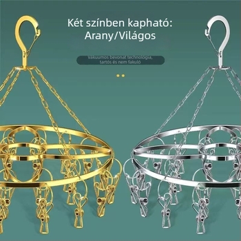 Rozsdamentes acél lapos rúd zokniszárító 24 klipekkel – zoknik és alsóneműk szárítására