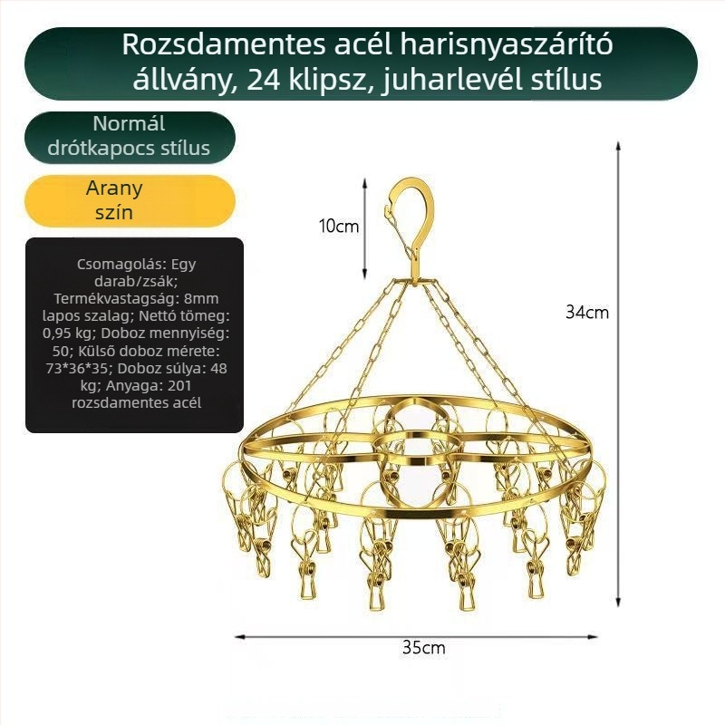 Rozsdamentes acél lapos rúd zokniszárító 24 klipekkel – zoknik és alsóneműk szárítására