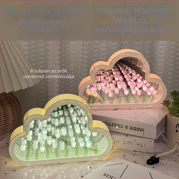 Cloud Tulip éjjeli lámpa – DIY kézműves, tükrös virágos tenger hatású dekor, asztali dísz, kreatív ajándék