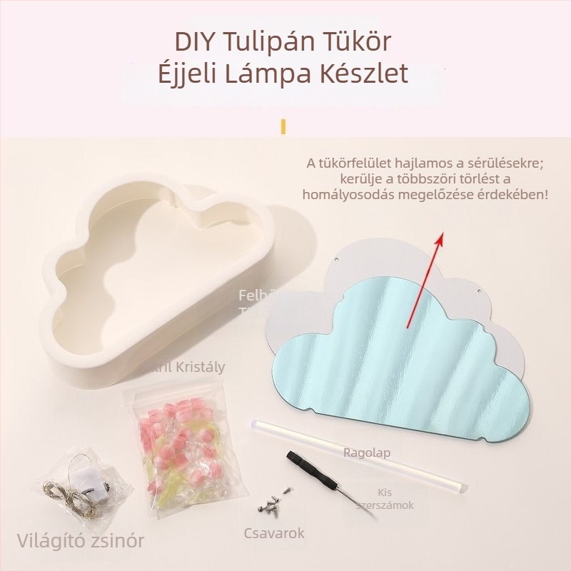 Cloud Tulip éjjeli lámpa – DIY kézműves, tükrös virágos tenger hatású dekor, asztali dísz, kreatív ajándék