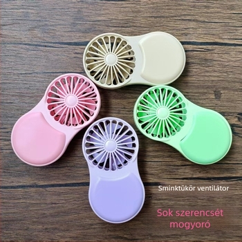 USB töltésű összecsukható mini kézi ventilátor kozmetikai tükrövel, 5 lapát, 4 sebesség, beépített akkumulátor
