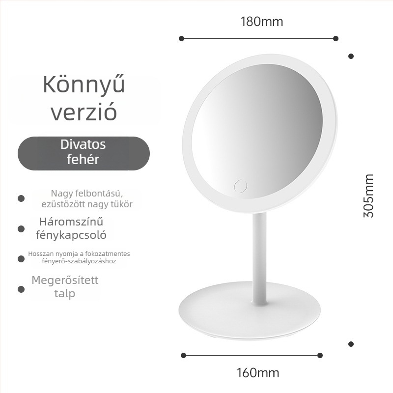 LED-sminktükör világítással, intelligens szépség-tükör az asztalra, asztali tükör további világítással, diákházi tükör