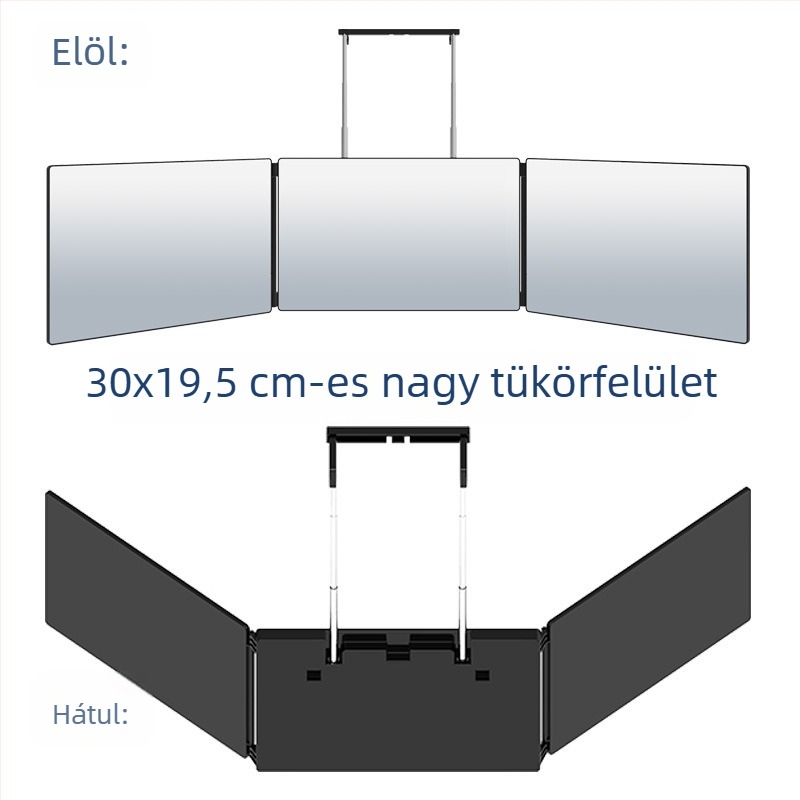 Háromoldalú LED sminktükör, hajtogatható, újratölthető, fürdőszobai falra szerelhető