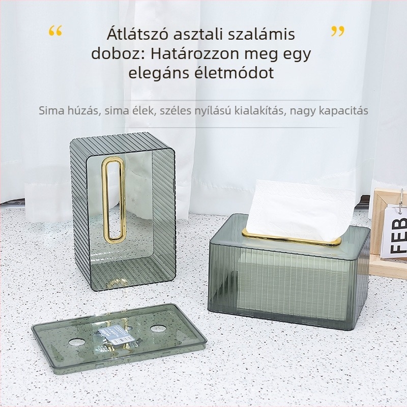 Átlátszó asztali papírtartó nappalira, kávézóasztalhoz és étkezőasztalhoz; modern, sokoldalú, vízálló