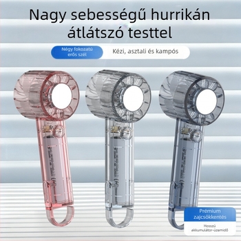 Átlátszó kézi ventilátor, karabinerrel, hordozható mini zsebventilátor kültéri használatra