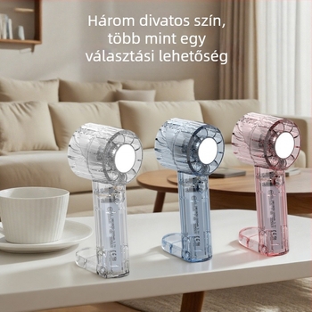 Átlátszó kézi ventilátor, karabinerrel, hordozható mini zsebventilátor kültéri használatra