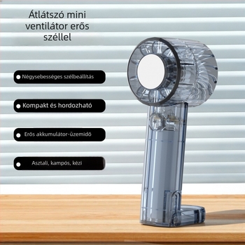 Átlátszó kézi ventilátor, karabinerrel, hordozható mini zsebventilátor kültéri használatra