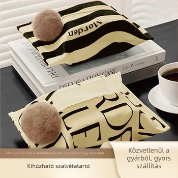 Hua Pai modern-minimalista zsebkendő tartó rácsos mintával, modell Sackcloth Print 1, otthonra, nappaliba és az autóba, húzható kivitel