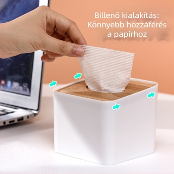 Mini bambuszfa papírzsebkendő-tartó ferde nyílással, kompakt méretű, otthonra, irodába és szálláshelyekre